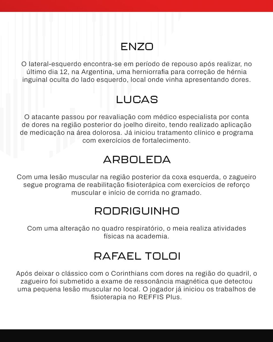 SaoPauloFC's tweet image. Boletim de saúde: 21/11/2025