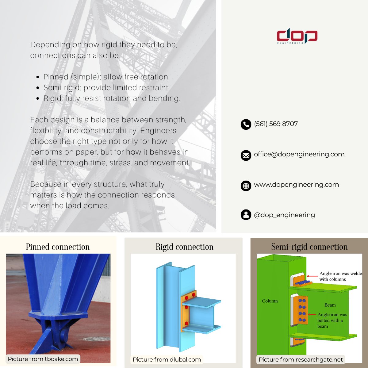 DOP_Engineering's tweet photo. Some connections hold firm, others allow movement, together, they shape how a structure stands strong.

In The Art of Connection, we close the series by exploring how shear, moment, and axial connections share the load.

#StructuralEngineering #SteelConnections #EngineeringDesign https://t.co/QcnoSGqti1