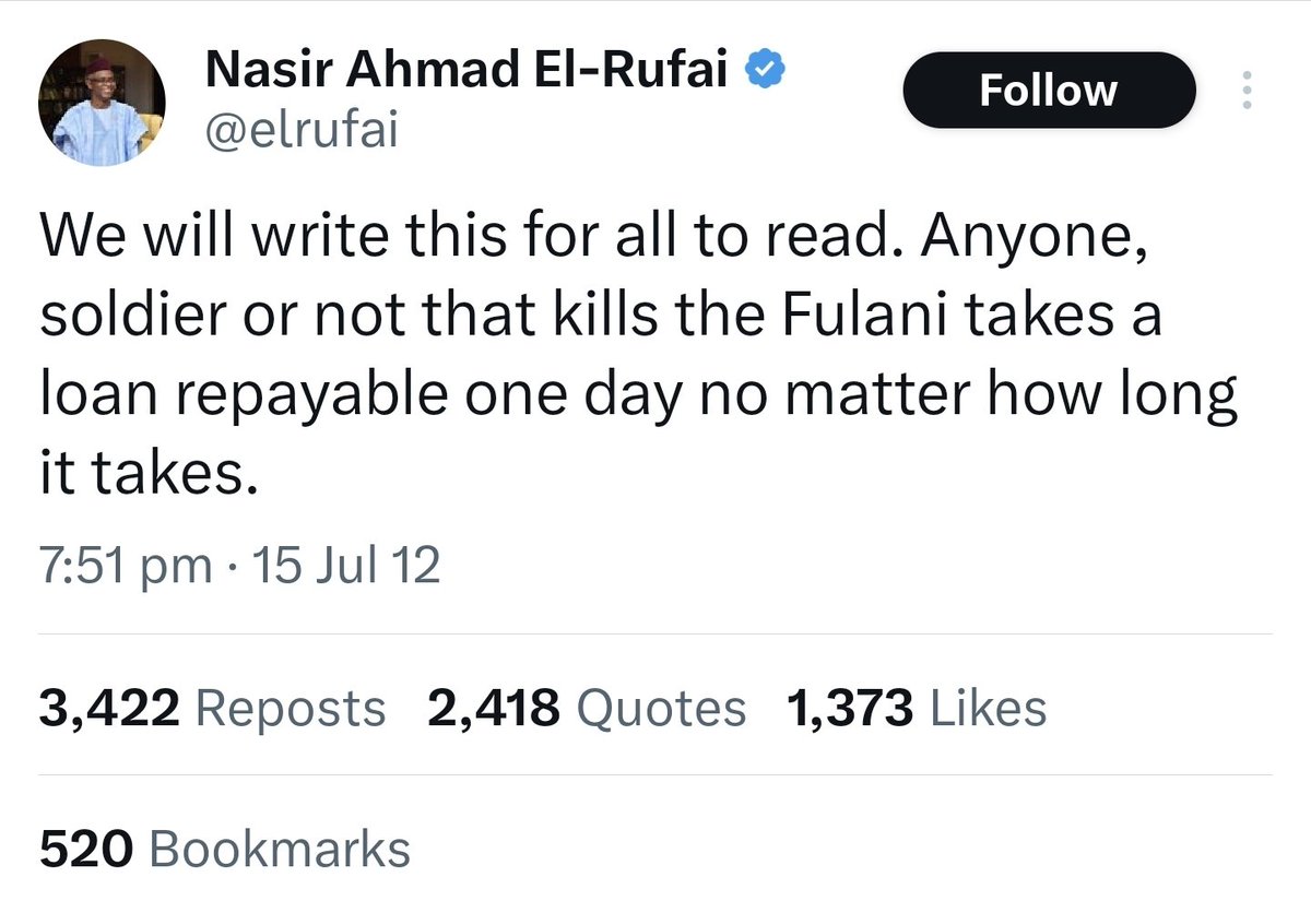 Oserume1's tweet image. This is why I laugh when I see Elrufai doing coalition with opposition politicians... Elrufai is one of the most dangerous politicians in Nigeria today!