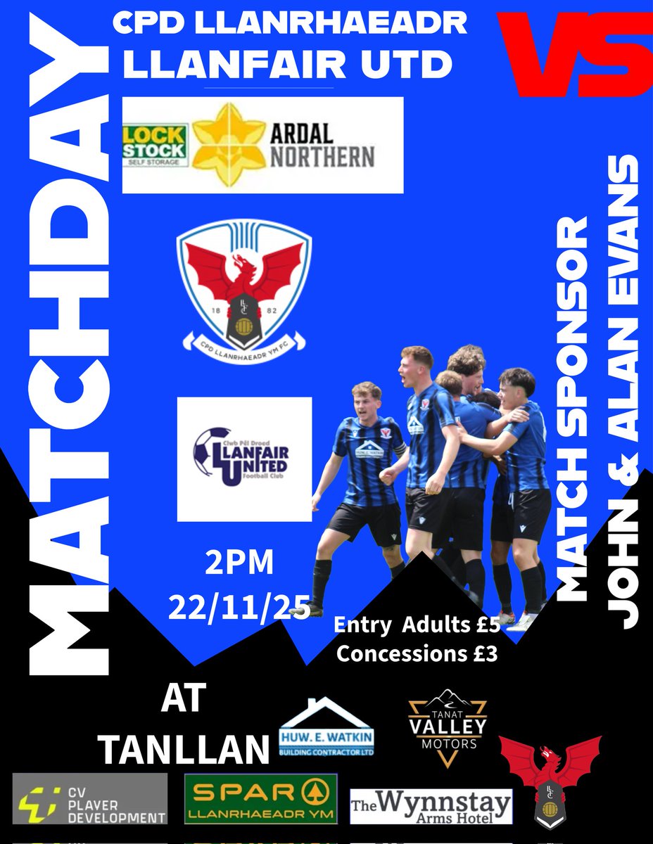 LlanrhaeadrYMFC's tweet photo. This weekend is a @LlanfairUtdFC #doubleheader #comeonLlan #oneclub https://t.co/3updFoZbvj