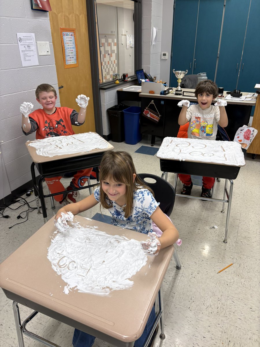Shaving cream spelling to practice our irregular nouns! #hpsdawesome
