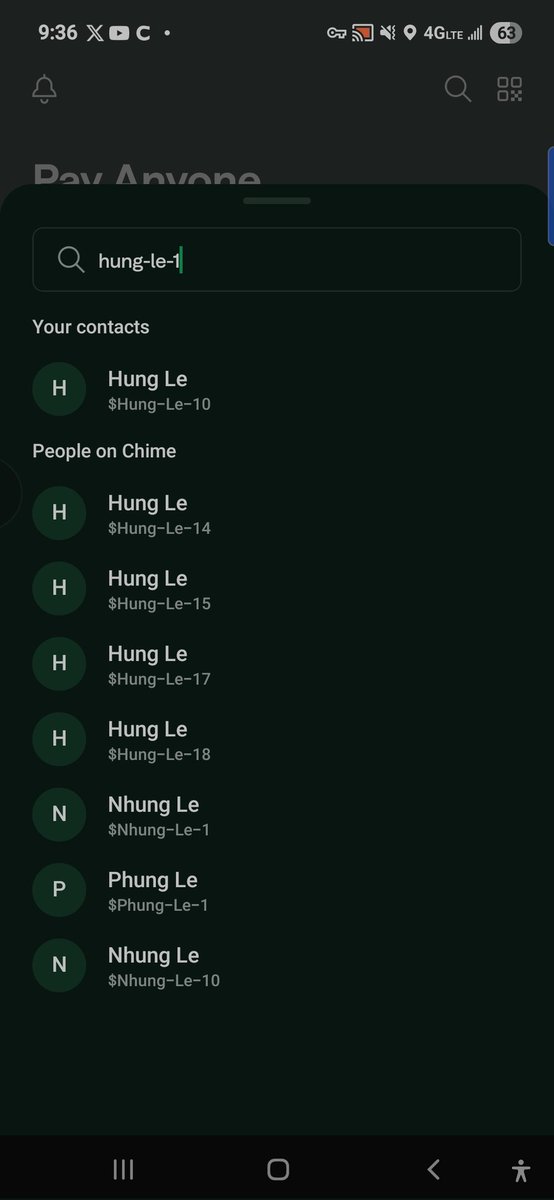 kykev03's tweet photo. Chime’s Pay Anyone system allowed a scammer to impersonate a real user by creating 20+ mirror usernames like:

$Hung-Le-1
$Hung-Le-2
$Hung-Le-7
$Hung-Le-14
$Hung-Le-17

This is a platform failure, not user error.

I lost money because of this and Chime says they “can’t reverse it https://t.co/tZVpGy8gC3