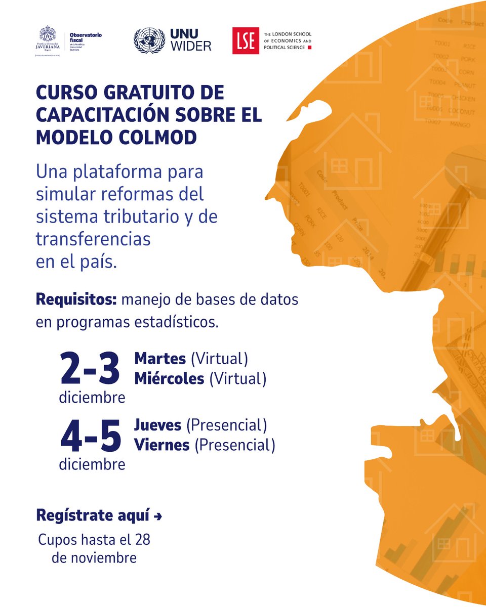 ofiscalpuj's tweet image. 📢 Abrimos inscripciones al Curso COLMOD (gratuito).
en que  podrás analizar efectos distributivos y fiscales de políticas públicas usando microsimulación.

🗓️ 2–5 diciembre 2025
💻 Virtual +  Presencial
🔗Son pos cupos, regístrate gratis aquí: forms.cloud.microsoft/r/z8wA50YCN2