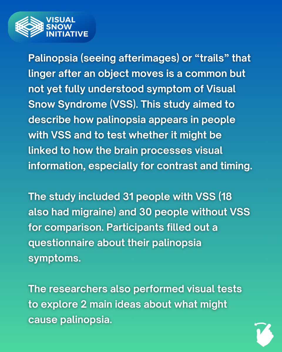 VisualSnowInit's tweet image. The study found that these lingering images aren’t caused by the brain holding onto visuals too long or failing to adjust to patterns. Instead, people with VSS have sharper temporal resolution and hyper-sensitivity to rapid visual changes, meaning their brains detect and