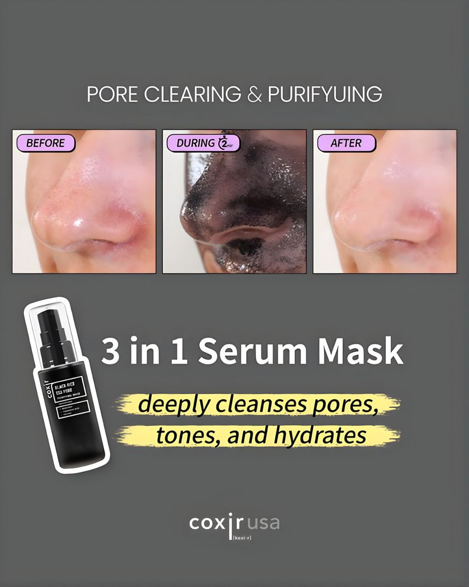 coxirusa's tweet photo. Give your skin the deep cleanse it’s been waiting for 🖤✨ Our Black Rice TXA Pore Mask goes beyond the surface—lifting impurities, clearing clogged pores, and leaving your skin feeling fresh, purified, and silky smooth. https://t.co/cxmBFs2xaF