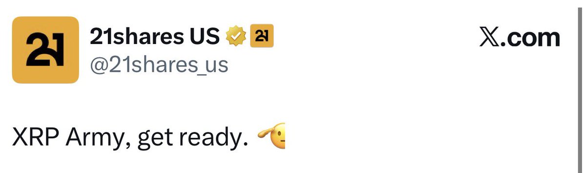 RippleXrpie's tweet image. 🚨BREAKING: 21Shares says: “#XRP Army, get ready.” 

💥XRP ETF INCOMING💥