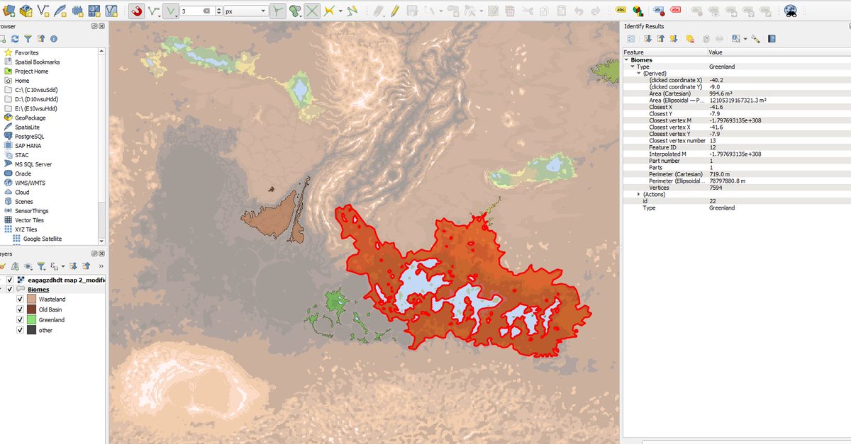 rex22mm's tweet image. learned how to make fantasy maps in QGIS and yeah this is dangerous to my level of autism. literally unlimited possibilities. had drawn a pixel map some time ago, and importing it was pretty easy, tracing out the polygons is gonna be a pain though 🥀