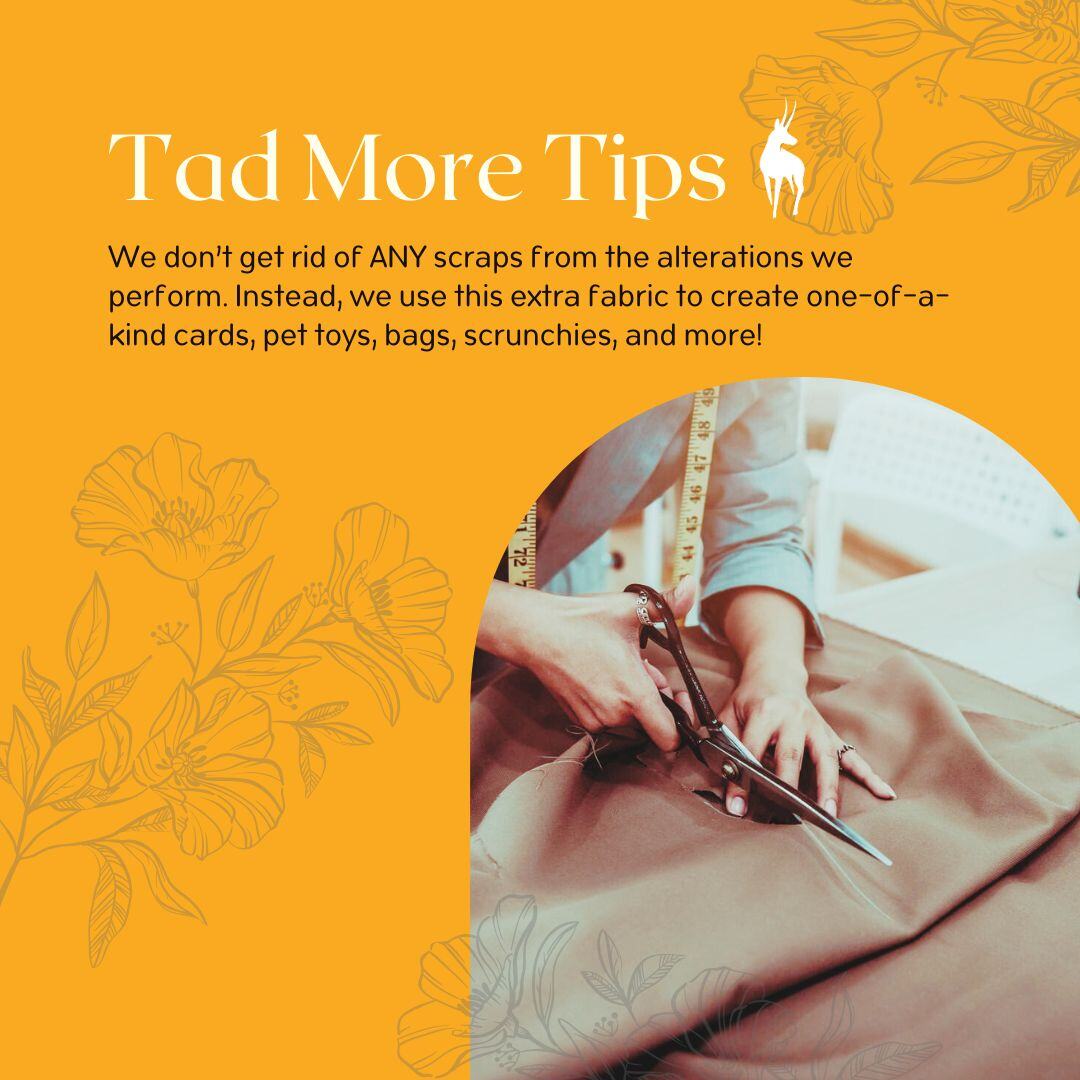 more_tad's tweet image. At Tad More Tailoring, we turn fabric scraps into something new—cards, pet toys, bags, scrunchies, and more! ♻️✨

Sustainability isn’t a trend—it’s our commitment. 💚

#TadMoreTailoring #Upcycling #SustainableFashion #ZeroWaste