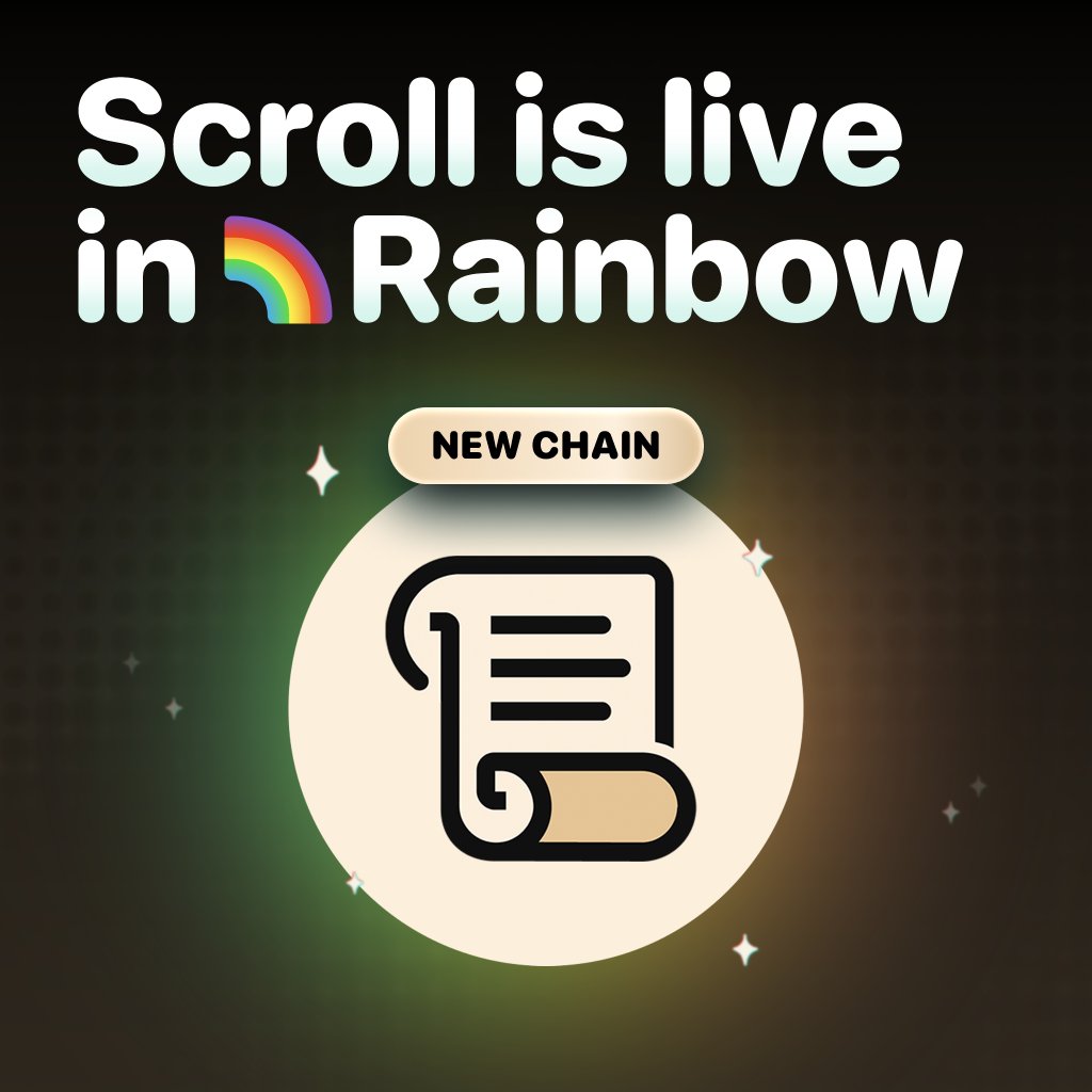 rainbowdotme's tweet image. Today&apos;s new supported network is Scroll — a zk-powered L2 built for speed, security, and Ethereum alignment.