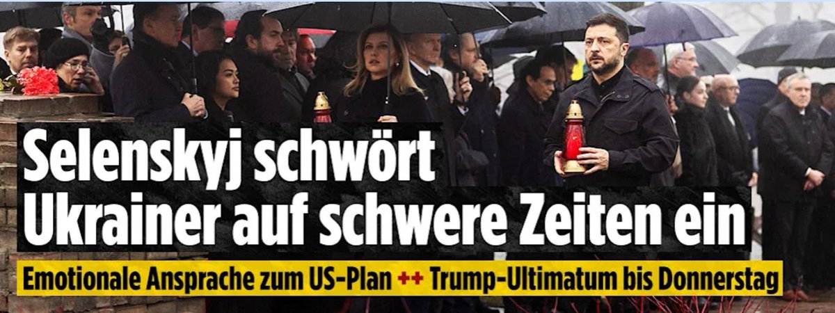 US-Präsident Donald Trump (79) setzt Präsident Wolodymyr Selenskyj (47) die Pistole auf die Brust: Bis Donnerstag soll er den Trump-Putin-Pakt (28-Punkte-Plan) annehmen. Doch der käme praktisch einer Kapitulation der Ukraine gleich!
bild.de/politik/auslan…
