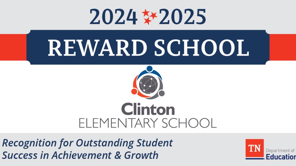 ClintonCity_CCS's tweet image. Congratulations to Clinton Elementary for achieving Reward School status from the Tennessee Department of Education!