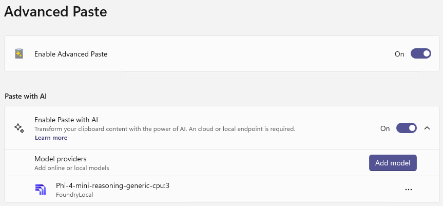 Being able to use local AI models for PowerToys Advanced Paste is a GAME CHANGER. No longer need to rely on cloud data, just all local processing.