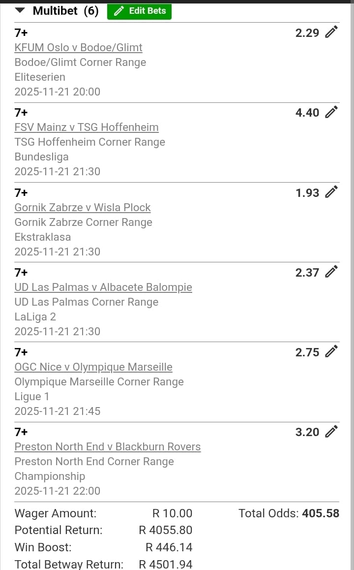 lucky_serunwa's tweet photo. BW228EDBCA
We’re going 7+ Corners this time! ⚽🔥
Let’s make it another week BOOM 💥
Drop your slips and let’s trend again! 🚀
#7PlusCorners #CornersBoom #Betway #WeekendTicket #WinningVibes #PuntersOnly #BoomTicket #SoccerBetting #BetwayZA #BettingTwitter #GurusFamily https://t.co/AtZsDzXgR9