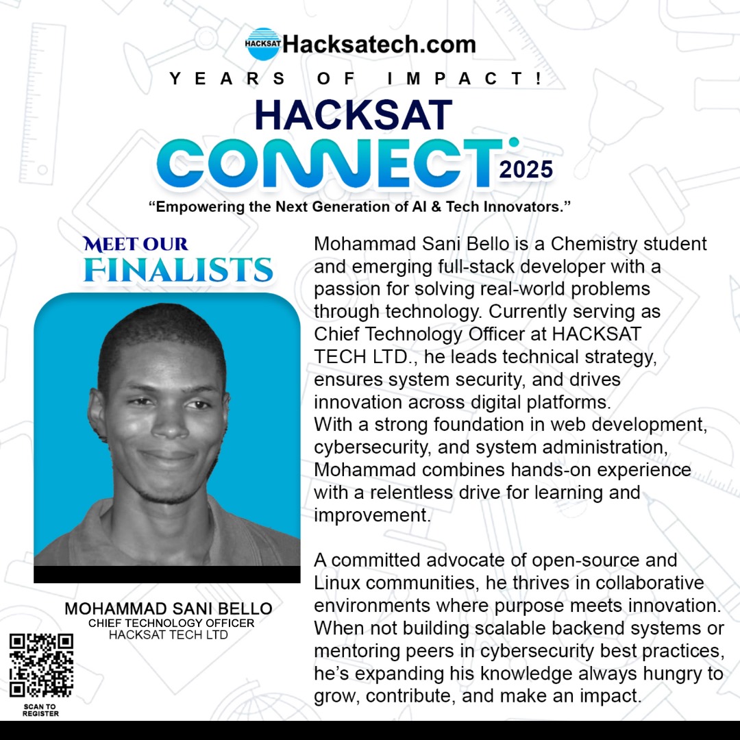 Hacksatechltd's tweet image. Meet our Panelist for Hacksat Connect 2025! 
A standout thought-leader bringing unique insight, experience, and clarity to the conversation on innovation and the future of tech.
Get ready for brilliance on the panel!#HacksatConnect2025 #Hacksat #TechLeadership #PanelistSpotlight