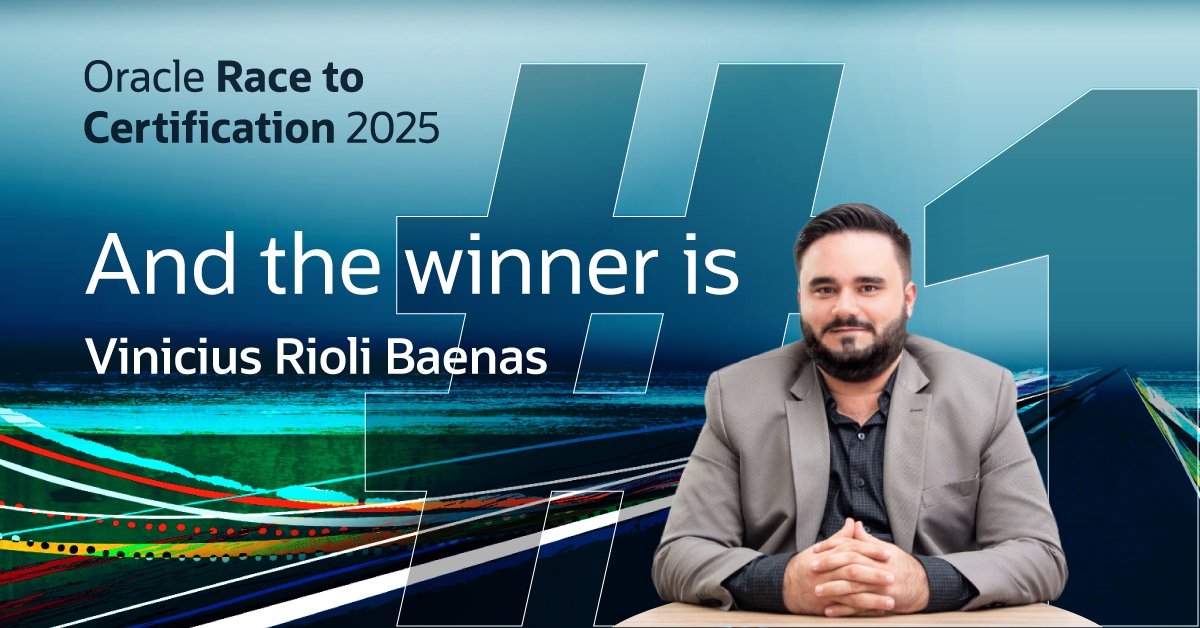 Oracle_Edu's tweet image. We are thrilled to announce the winner of Oracle Race to Certification 2025 – congratulations Vinicius Rioli Baenas! Your achievement is truly inspiring to us all. 

Vinicius shared his experience with us:
&quot;It is truly an honor to have achieved the #1 position in the Top 500 Race…