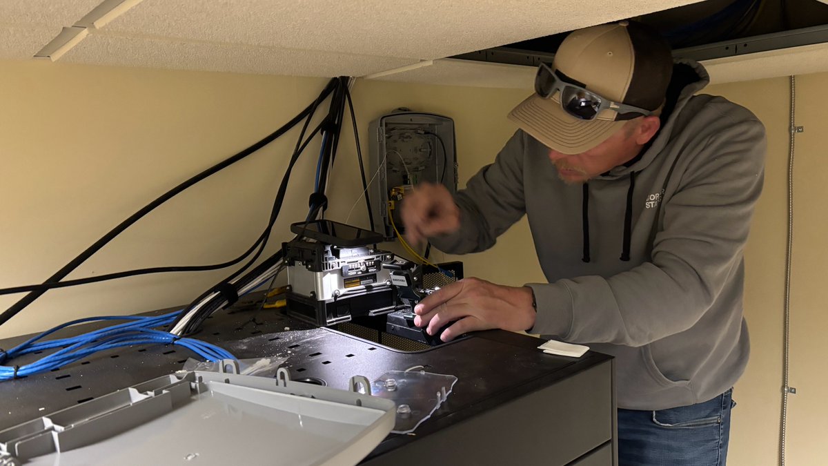 Gardonville's tweet image. Josh is trying to be as elf-sized as possible while splicing the Jingle Bells video feed. The 76th Annual Jingle Bells Telethon will air live on Saturday, December 6th at 5 PM on Stream TV channel 4! #broadbandbuilttolast #fiberopticinternet #coopsbuildcommunity