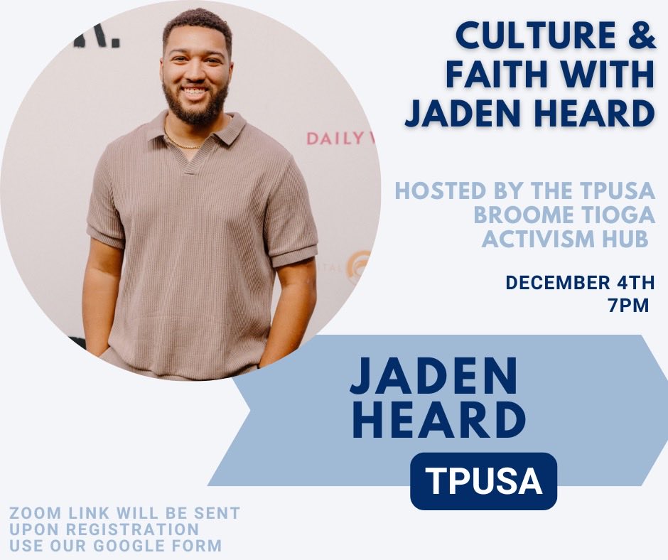 ✨ Support our TPUSA Activism Hub and join us for an exciting virtual event!

Hear from podcaster, influencer, and TPUSA ambassador Jaden Heard, followed by a live Q&amp;A.🇺🇸

Register Here ➡️ forms.gle/kJ7rP2xKJV7Qaa…