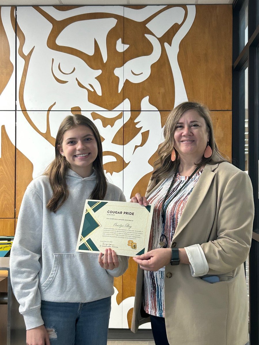 Congratulations to our Cougar Pride award winners: Freshmen, Hector Ojeda, Sophomore, Karla Luna Soto; Junior, Franco Soto; and Senior, Anistyn Elting! #cougarpride