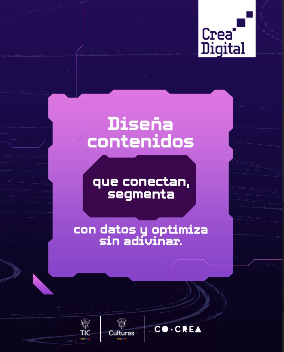 Ministerio_TIC's tweet image. 🔥 ¿Tu contenido llega, pero no transforma? En este taller de #CreaDigital aprenderás a armar mini-campañas con IA, elegir formatos que funcionan, segmentar con datos y medir sin adivinar. 
 Ideal para creadoras/es, estudios y equipos de marketing. 
👉Asegura tu lugar:…