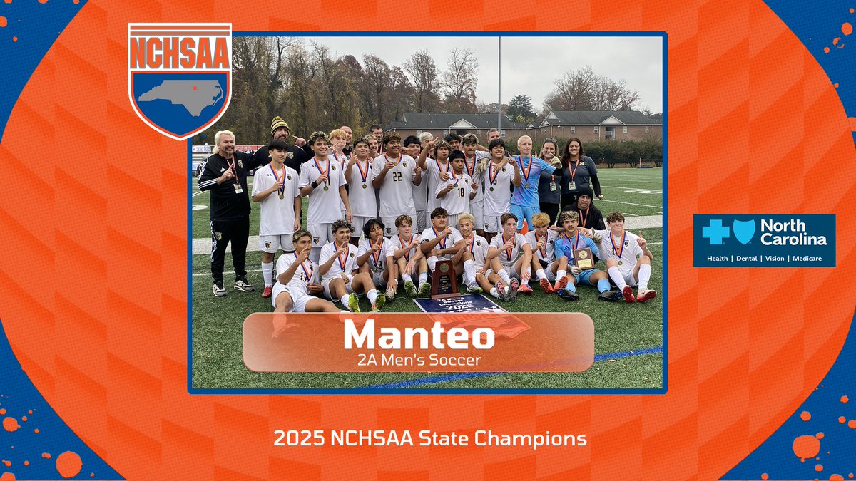 NCHSAA's tweet photo. Congratulations to Manteo, the 2025 2A Men's Soccer State Champions!

#NCHSAAGameLockedIn https://t.co/ve22TlHAPi