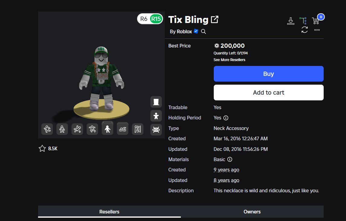 legolover999's tweet image. Tix bling just went limited -_-

#roblox #robloxnews
