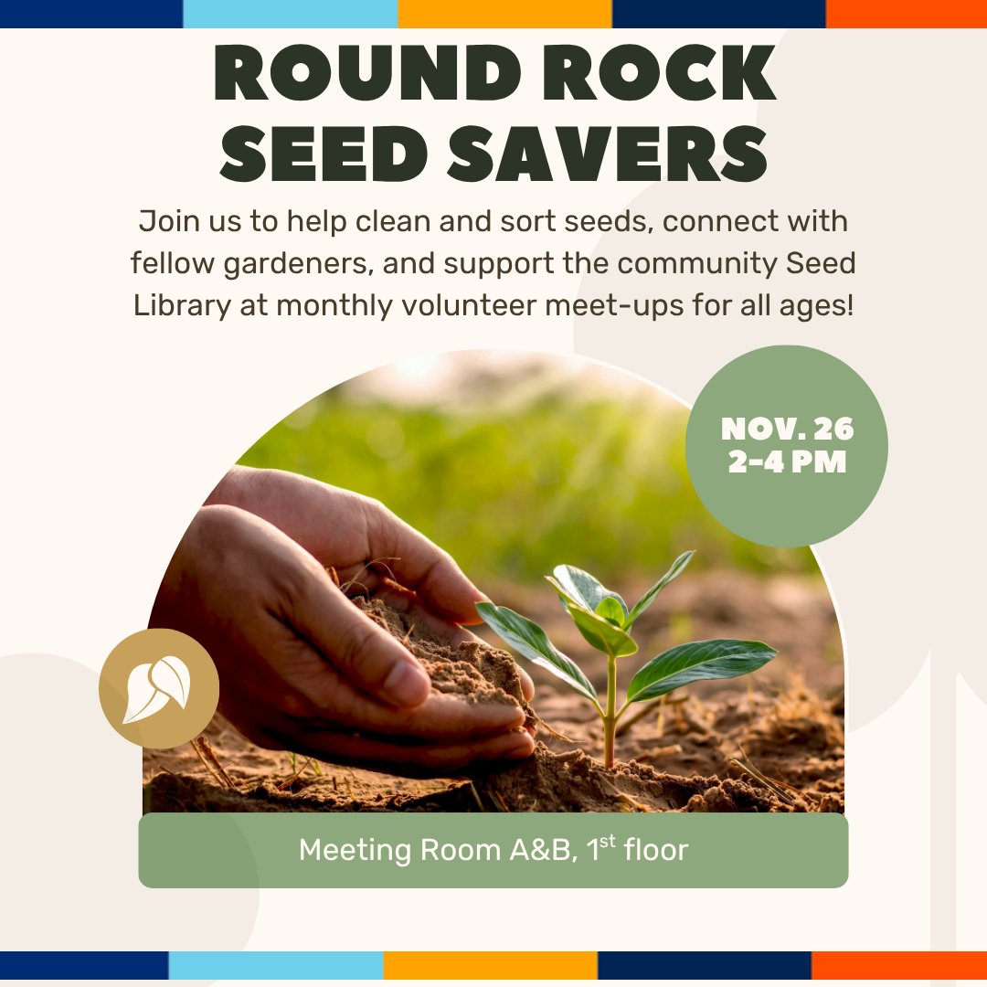 🌎👋 Celebrate World Hello Day with seeds, smiles… and maybe a corny garden joke. 🌽😄 Join Round Rock Seed Savers Nov 26, 2–4 PM! Meet new friends, help sort seeds, and grow community. (We promise not to leaf you hanging.) 🌱💛