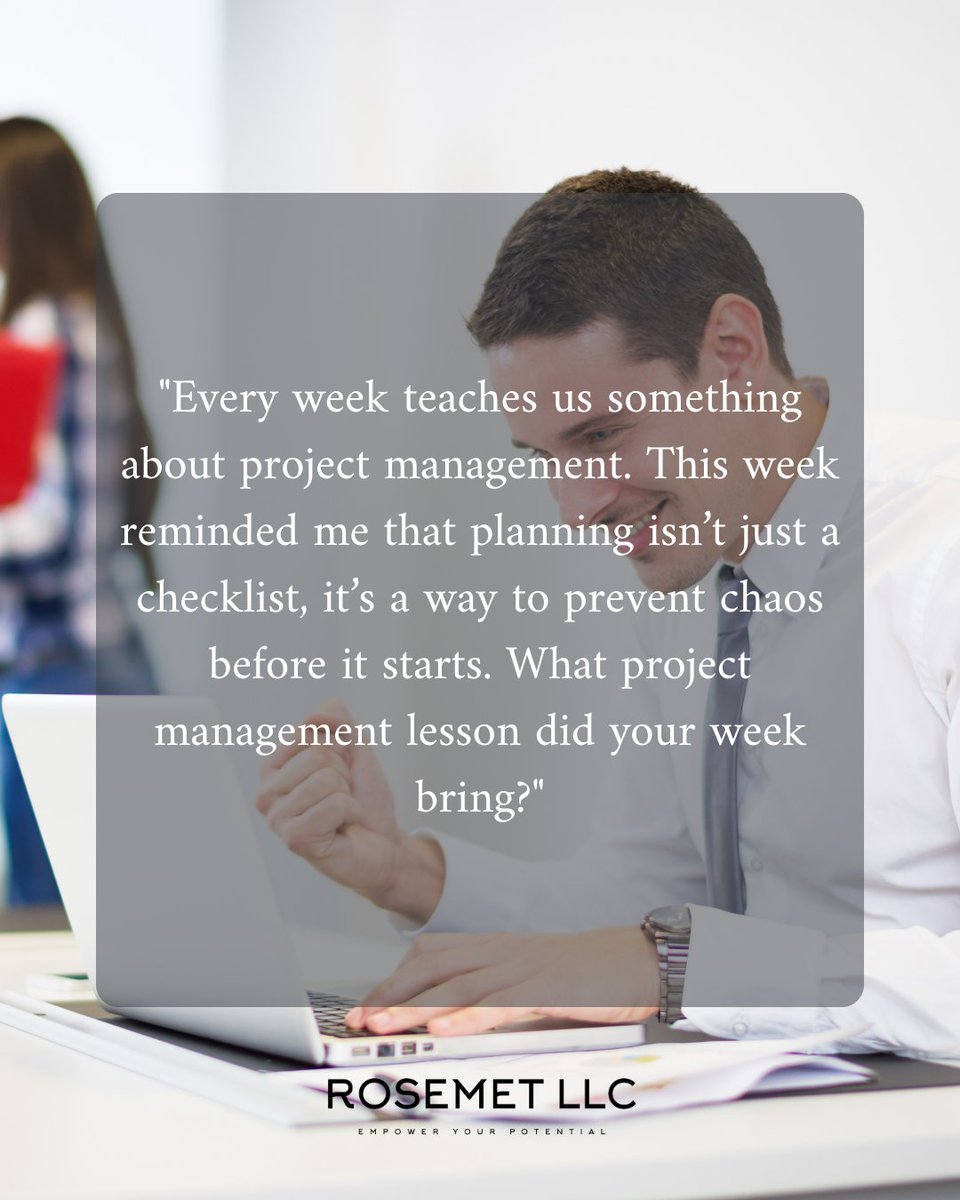 rosemetllc's tweet image. Every week brings new insights. This week reminded me: a solid plan is your first defense against chaos.

#PMInsights #ProjectPlanning #WorkplaceWisdom #ProductivityTips #TeamManagement #RosemetLLC