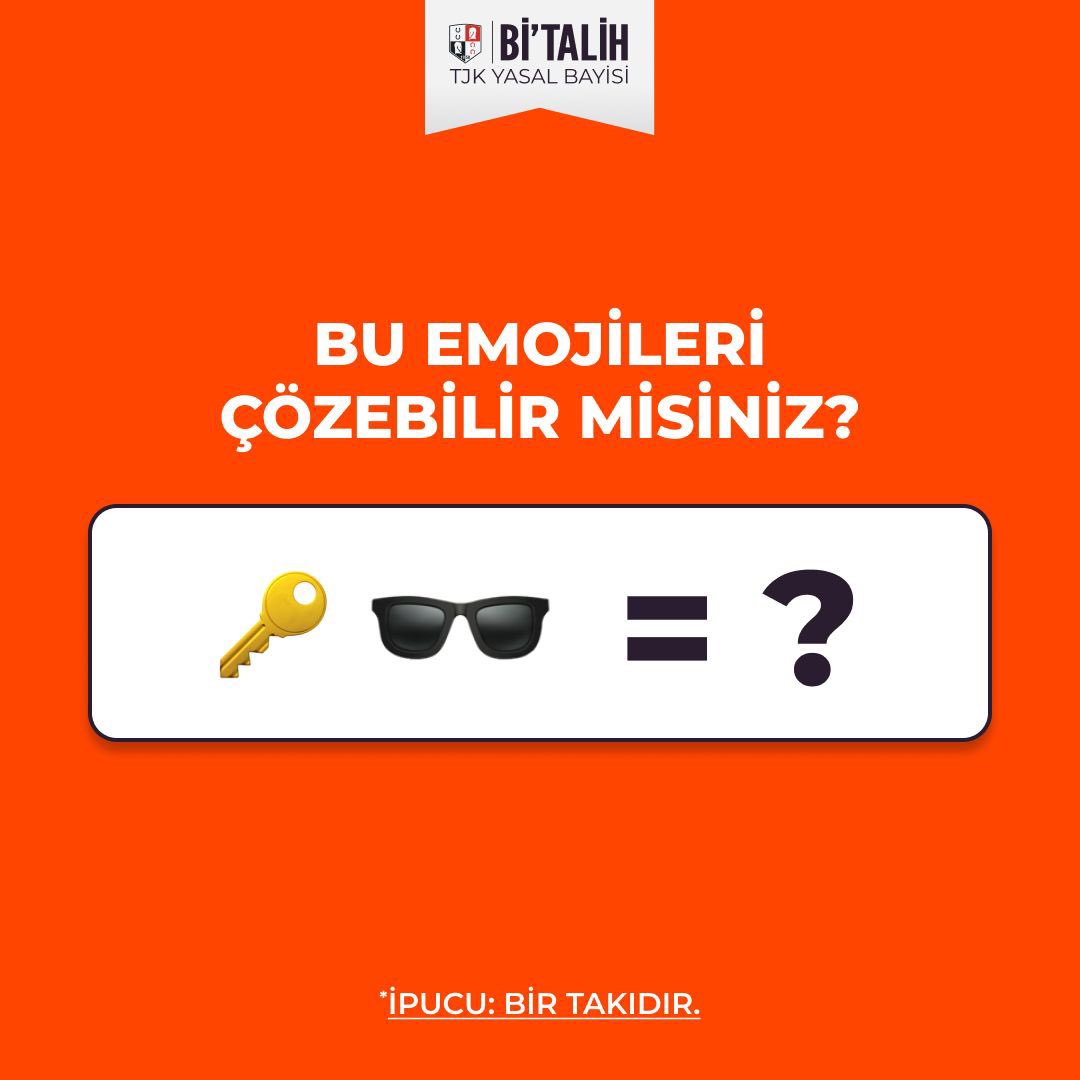 Bu emojileri çözebilir misin?🤔
İpucu: Bir takıdır.

Doğru cevabı yaz, üye numaranla cevapla, 100 TL bonusu kap! 🎉

Doğru yanıtı veren ilk 50 <a href="/geldibitalih/">Bitalih</a> takipçisine 100 TL bonus!

Not: Kampanyadan sadece doğru cevabı veren İLK 50 <a href="/geldibitalih/">Bitalih</a> takipçisi yararlanabilir.