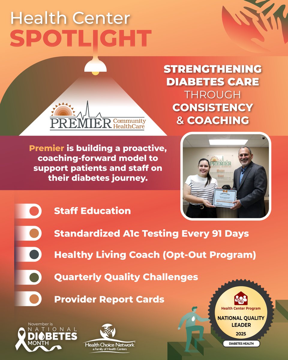 hcnetworkinc's tweet image. HCN will be spotlighting #CHCs who are dedicated to improving diabetes outcomes during Diabetes Awareness Month. First is @PremierCHC, whose commitment to consistent monitoring and personalized support is making a meaningful difference for patients living with diabetes.