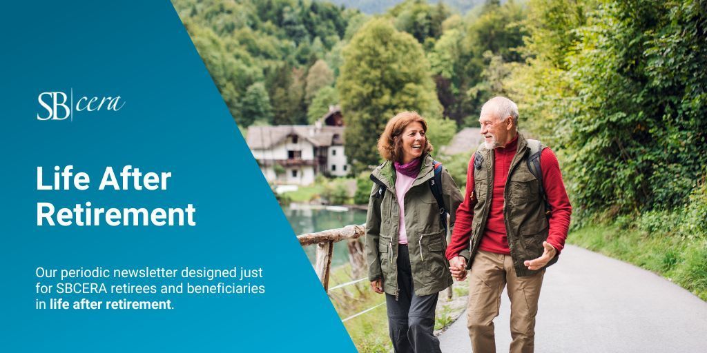View our latest Life After Retirement periodic newsletter, designed to support SBCERA retirees and beneficiaries in life after retirement.

Read more: bit.ly/4oO5ugs 

#SBCERA #lifeafterretirement #retirement #retirementgoals #retirementlife #retirementliving