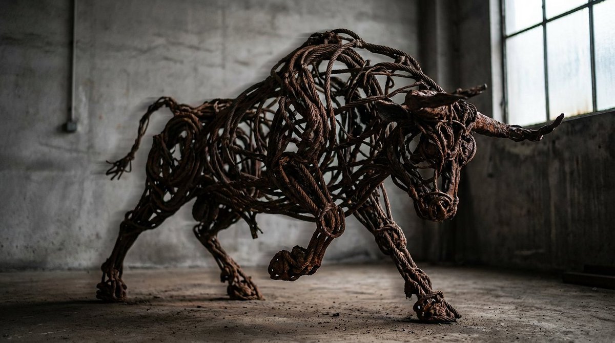 PromptSin's tweet photo. Discover the power of art—transforming rusty ropes into a fierce animal sculpture! 🐾✨ #SculptureArt #CreativeRecycling https://t.co/yJuFkP7ItZ
