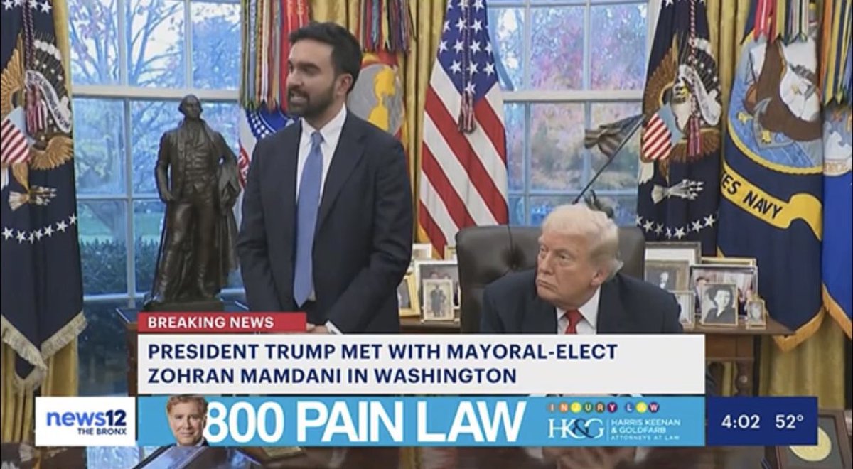 LamorteReport's tweet photo. “I expect to be helping him, not hurting him…a big help.” 

#BREAKING: Just a few weeks after President Trump threatened to slash federal funding to NYC, he said he will not be a “big help” to Mayor Elect Zhoran Mamdani. This all comes moments after the two met behind closed doors in the Oval Office @News12BX