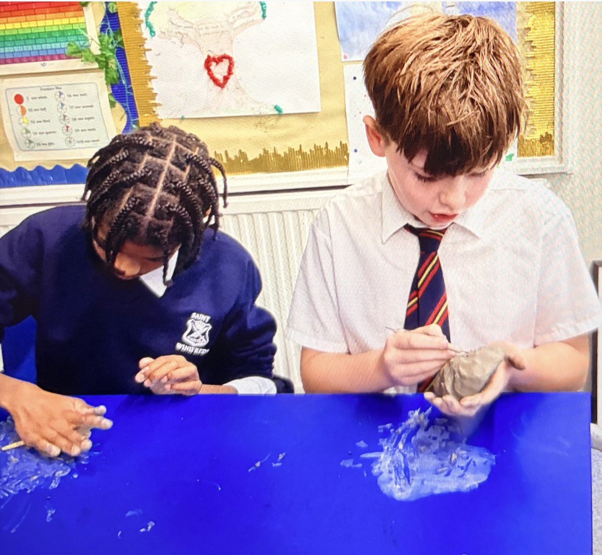 In art, we are working on clay and next week, we will start to make our own clay Maya masks. This week we were working on our clay skills, including rolling, pinching and blending. Brilliant effort Class 6K.