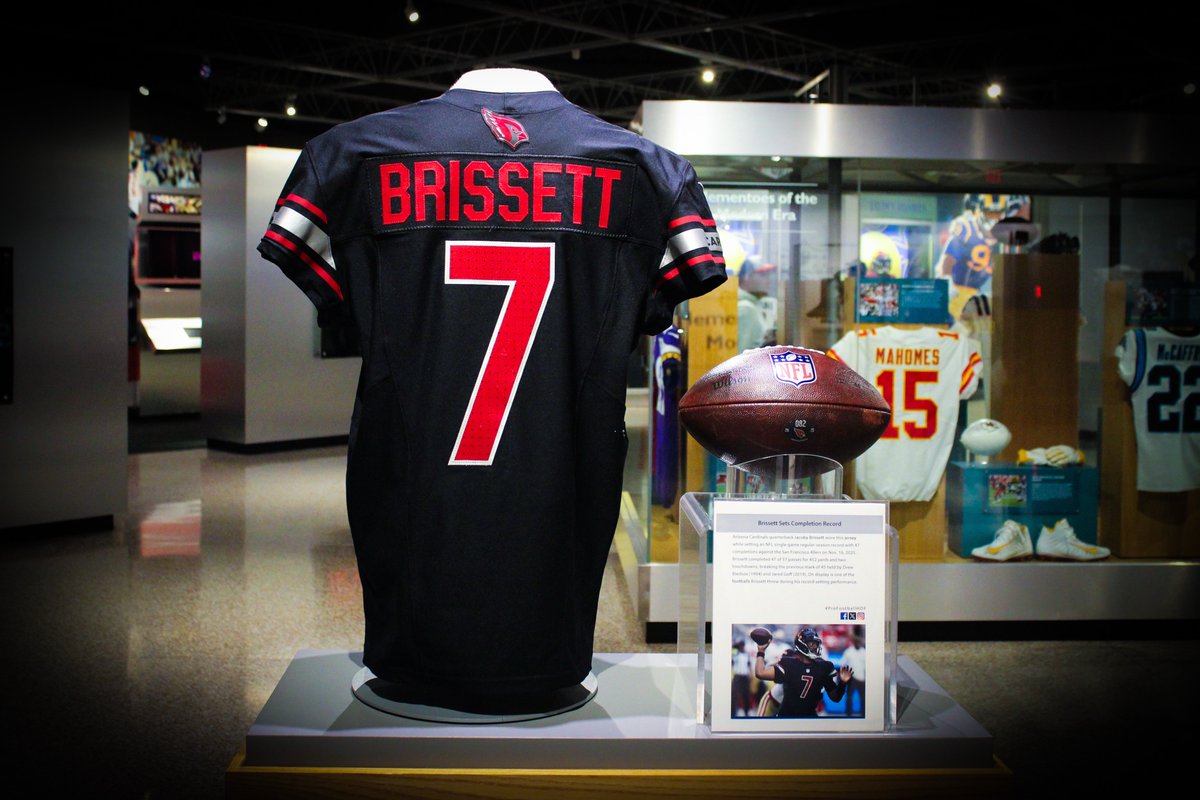 AZCardinals's tweet image. The jersey worn by Jacoby Brissett last Sunday when he set the NFL's all-time, single-game record with 47 completions is now on display at the Pro Football Hall of Fame in Canton, OH.