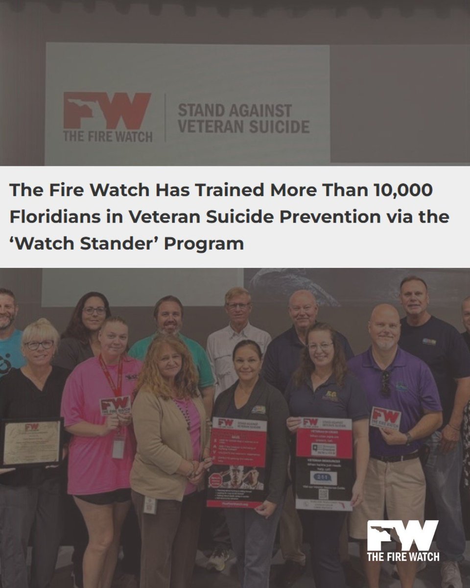 After celebrating 10,000 trained Watch Standers, our press release is now being picked up across Florida, bringing more awareness to the mission of ending veteran suicide.

Read it here: einpresswire.com/article/865955…

#thefirewatch #veteransuicideprevention #yourturntostand