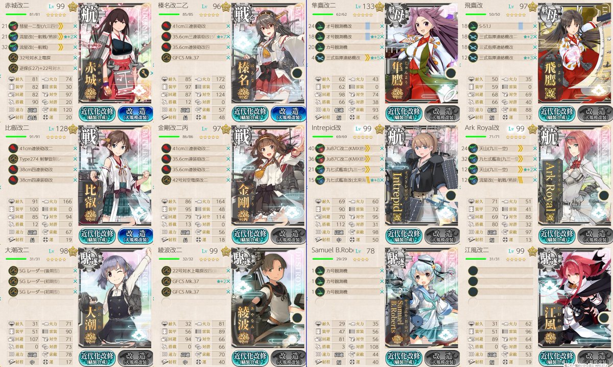 AibsKyosuke's tweet photo. E3-1やっとクリア…支援重すぎ6万消えたぞ…
道中潜水艦がうざかったので対潜支援、電探乗ってるのは他支援の流用なので気にしないで
しかし途中で最短に変更したから何人か無駄に札つけてしまった https://t.co/fFzapP6F8X