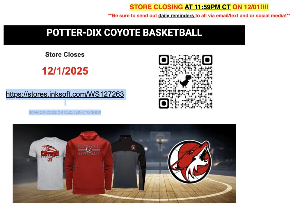 The Basketball Merchandise Store has reopened until December 1st!
stores.inksoft.com/WS127263