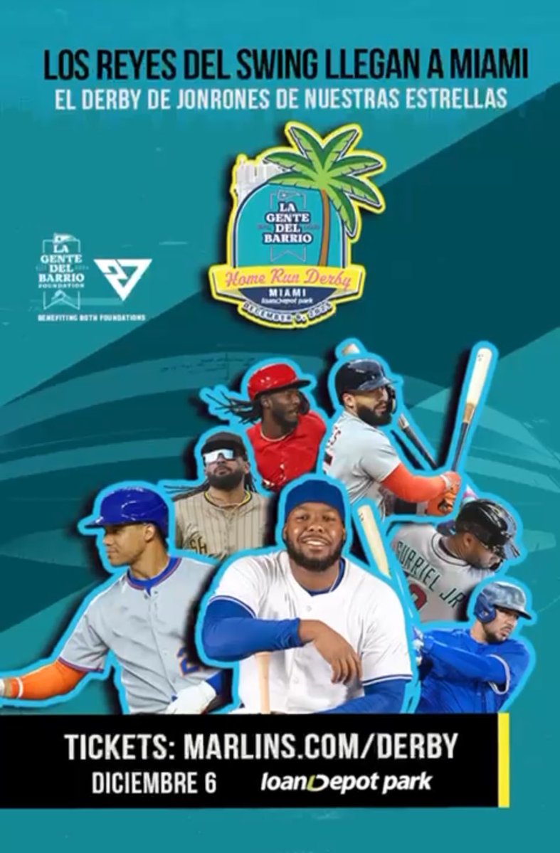 Vladimir Guerrero Jr, Juan Soto y Fernando Tatis Jr lideran lineup de estrellas para novedoso HR Derby  (con bate de aluminio y sin reloj) que organiza “La Gente del Barrio” para el 5 de diciembre en el loan Depot de los <a href="/Marlins/">Miami Marlins</a>