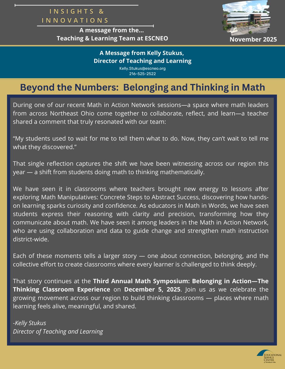 ESC_Teach's tweet photo. 📘🍁November's Insights &amp; Innovations Newsletter is here! 🍁📘

Discover how districts are shifting from doing math to thinking mathematically, plus upcoming PD like the Math Symposium &amp; OST Data Review.

November's Insight &amp; Innovations Newsletter:  https://t.co/Ke943Xt96W https://t.co/io606EPEEU