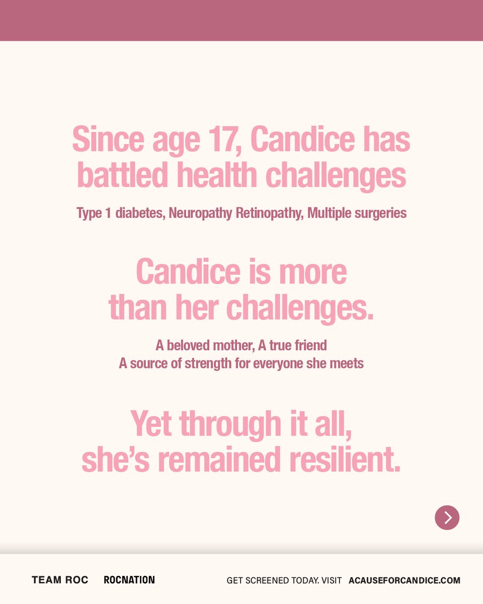 RocNation's tweet image. Candice is part of our Roc Nation family. She urgently needs a kidney donor. Getting screened today could save her life – or someone else’s. 

Visit ACauseForCandice.com to learn more.

#ACauseForCandice