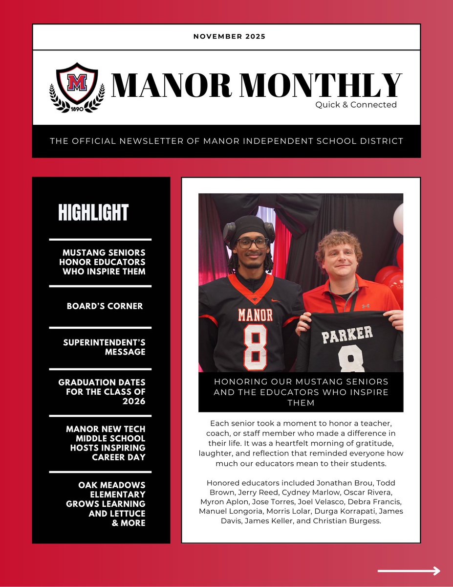 ManorISD's tweet image. ⏰Have three minutes? Stay connected with Your Monthly Snapshots of What’s Happening in Our District! The MISD Manor Monthly keeps the read Quick &amp;amp; Connected!✅🗞️
Click the link below to read the full issue now!👇
English:tinyurl.com/5yk9zj2d
Spanish:tinyurl.com/yeyxfren