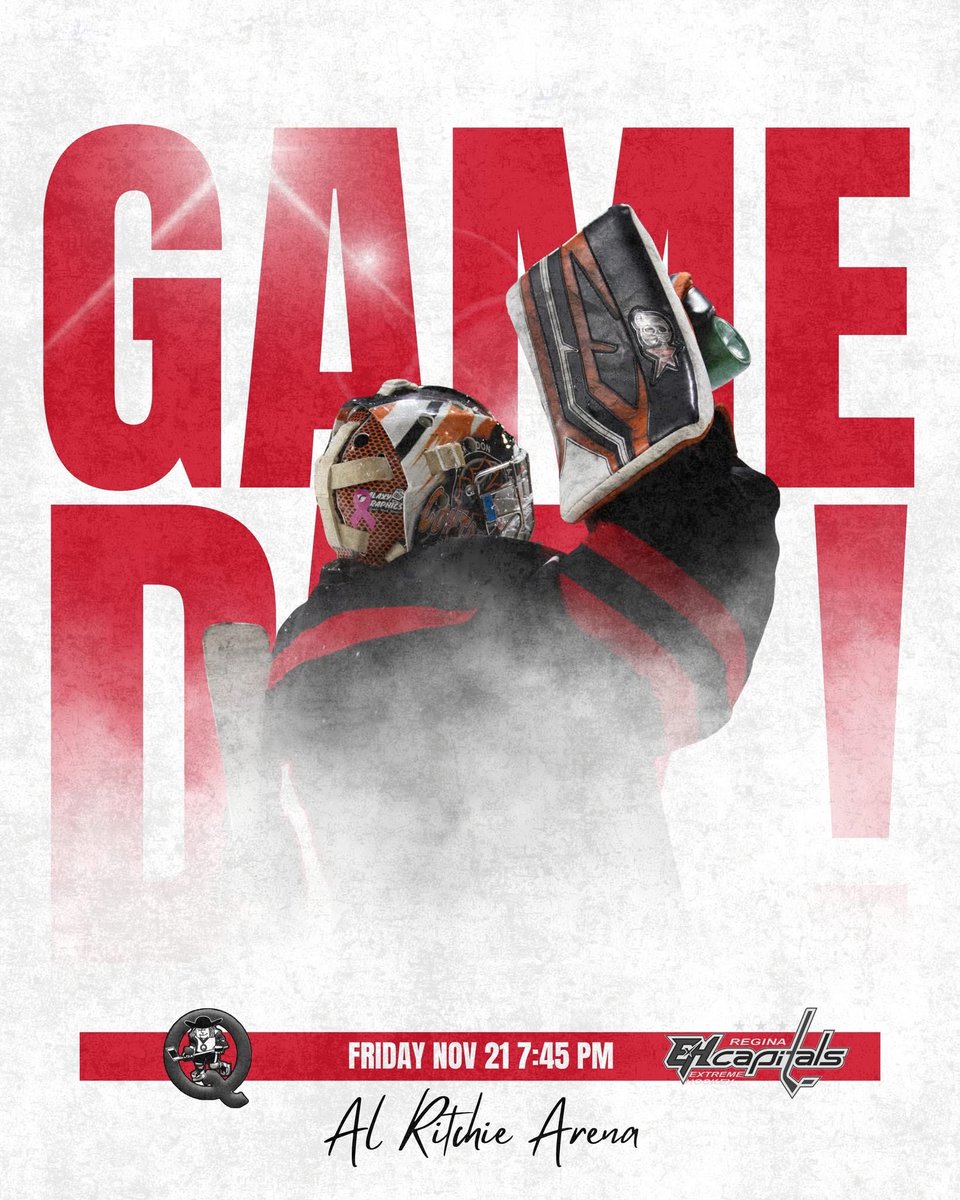 It’s GAME DAY! 

A trip to Regina to take on the Capitals.

🕢 Puck Drop: 7:45 PM
📍 Al Ritchie Arena

#QuakersHockey | #GameDay