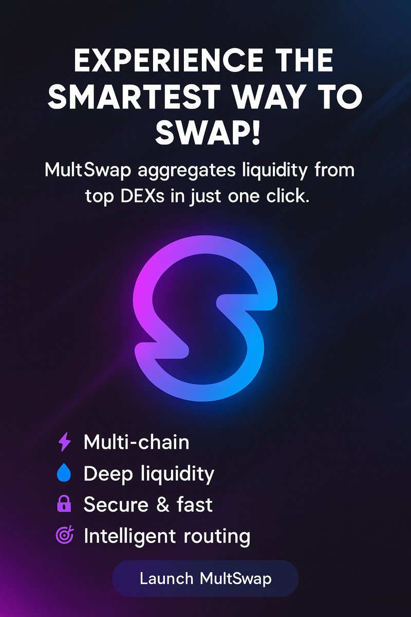 MultSWAP's tweet image. 🔥Experience the smartest way to swap
MultSwap aggregates liquidity from top DEXs to always give you the best price — in just one click.

⚡Multi-chain
💧Deep liquidity
🔒Secure &amp;amp; fast
🎯Intelligent routing

Start swapping now and feel the difference

👉 app.multswap.com