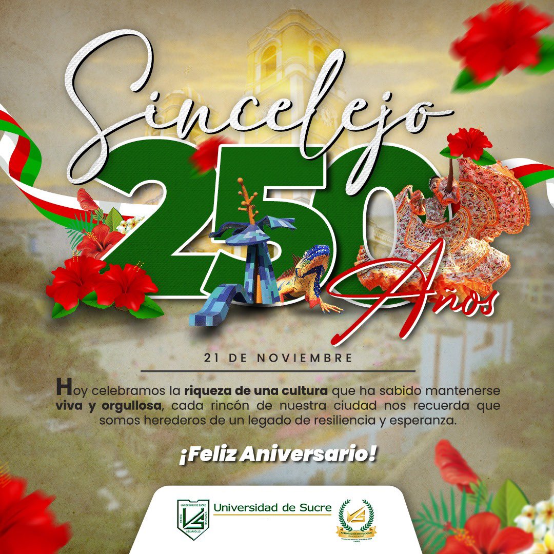 Unisucre's tweet image. 🟢⚪️Celebramos los 250 años de Sincelejo, una ciudad que late con tradición, cultura y orgullo.

¡Feliz aniversario, Sincelejo!🤍❤️💚