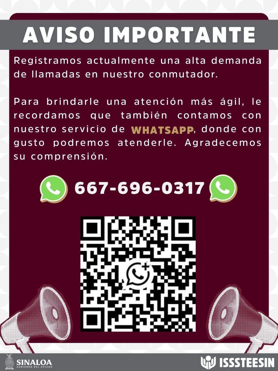 ¡Estamos para servirte!

Recordamos a nuestros derechohabientes que en ISSSTEESIN contamos con atención vía WhatsApp: 667 696 0317. 

Escríbenos y con gusto te apoyamos en tus trámites y dudas. 📲