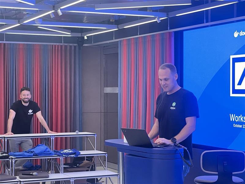 Docker's tweet image. If you missed it: the hands-on Docker workshop we hosted at Deutsche Bank’s Berlin Tech Center was a huge success - focusing on secure, efficient delivery with containers.

#Docker #DevOps #Containers #DeutscheBank