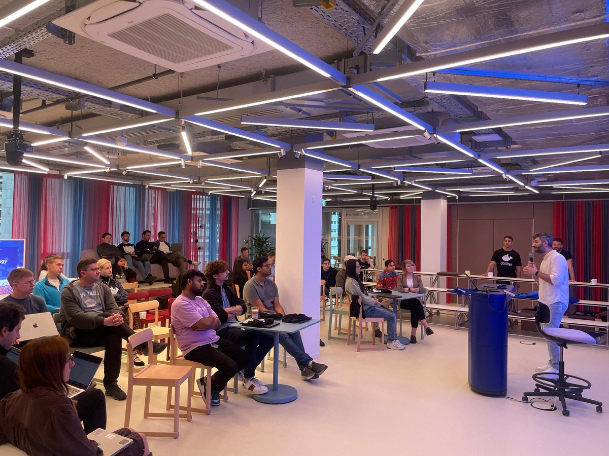 Docker's tweet image. If you missed it: the hands-on Docker workshop we hosted at Deutsche Bank’s Berlin Tech Center was a huge success - focusing on secure, efficient delivery with containers.

#Docker #DevOps #Containers #DeutscheBank