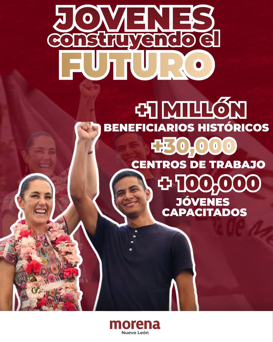 morenanloficial's tweet image. La juventud está construyendo su futuro.
+1 millón de beneficiarios, +30,000 centros de trabajo y +100,000 jóvenes capacitados.
Más oportunidades, más transformación. 💪✨
#JóvenesConstruyendoElFuturo