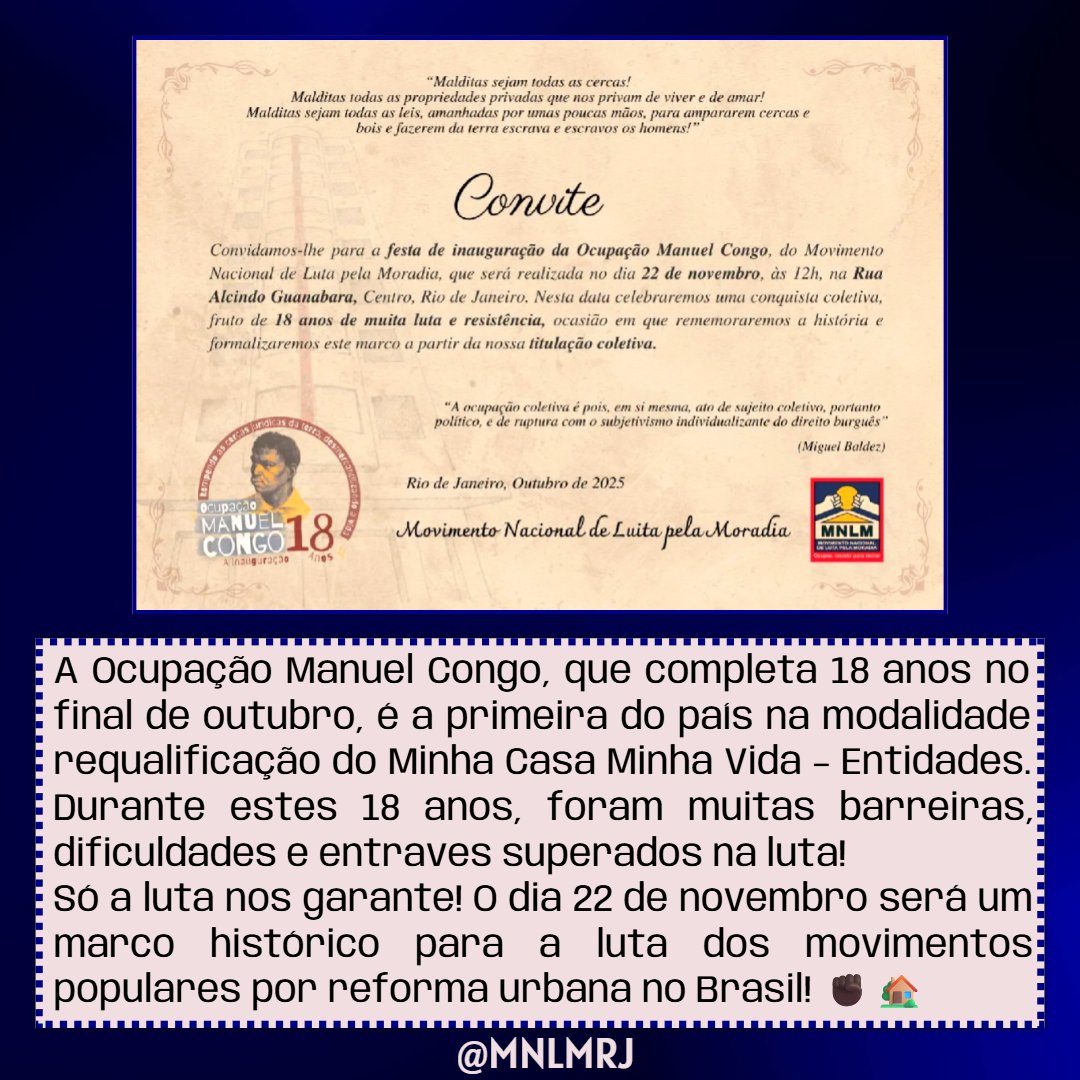 🎉👋🏽Inauguração da Ocupação Manuel Congo 🥳🏘️ blogconselhopopularrj.wordpress.com/2025/11/04/ina…