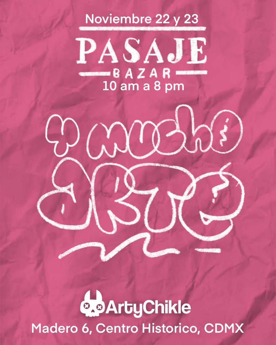 Este fin de semana estaremos en <a href="/PasajeBazar/">El Pasaje Bazar</a> 💖
Pines, stickers, calcetines, prints, llaveros y promos especiales nwn

📍 Madero 6 CDMX
📅 Sáb 22 &amp; Dom 23 • 10 am–8 pm

#PasajeBazar #ArtyChikle #KawaiiMX #FurryLatam #BazarCDMX